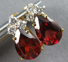 LARGE 3.30CT DIAMOND & AAA GARNET 14KT 2 TONE GOLD 3D PEAR SHAPE EARRINGS #27695