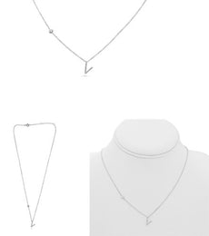 .09CT DIAMOND 14K WHITE GOLD INITIAL V SOLITAIRE BY THE YARD ADJUSTABLE NECKLACE