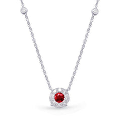 .60CT DIAMOND & AAA RUBY 14KT WHITE GOLD FLOWER HALO BY THE YARD LOVE NECKLACE