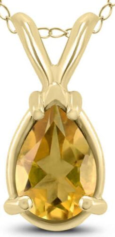 .45CT AAA CITRINE 14KT YELLOW GOLD PEAR SHAPE CLASSIC SOLITAIRE FLOATING PENDANT