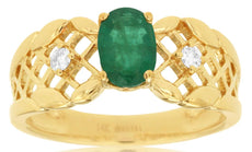 .80CT DIAMOND & AAA EMERALD 14KT YELLOW GOLD 3D OVAL & ROUND FRIENDSHIP FUN RING