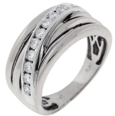 .50CT DIAMOND 14KT WHITE GOLD 3D ROUND MULTI ROW DIAGONAL MENS ANNIVERSARY RING