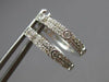 ESTATE .32CT DIAMOND 14KT WHITE GOLD 3D 2 ROW BEZEL HUGGIE HOOP HANGING EARRINGS