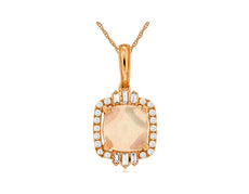 1.58CT DIAMOND & AAA OPAL 14KT ROSE GOLD CUSHION ROUND & BAGUETTE SQUARE PENDANT