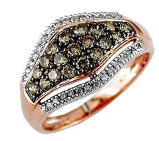 .65CT WHITE & CHOCOLATE FANCY DIAMOND 14KT WHITE & ROSE GOLD MULTI ROW FUN RING
