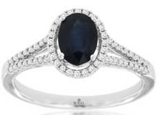 1.2CT DIAMOND & AAA SAPPHIRE 14K WHITE GOLD 3D OVAL & ROUND HALO ENGAGEMENT RING