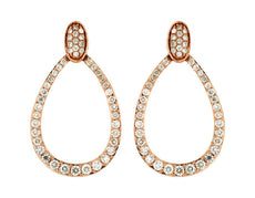 .97CT DIAMOND 14K ROSE GOLD ROUND OPEN TEAR DROP GRADUATING FUN HANGING EARRINGS