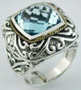 ESTATE LARGE 9.40CT AAA BLUE TOPAZ 14K YELLOW GOLD & 925 SILVER 3D FILIGREE RING