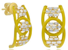 .66CT DIAMOND & YELLOW ENAMEL 14KT YELLOW GOLD 3D CRISS CROSS LOVE KNOT EARRINGS