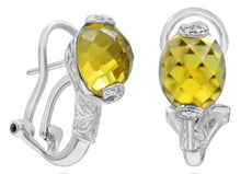 ESTATE 6.82CT DIAMOND & AAA CITRINE 14K WHITE GOLD OVAL & ROUND HANGING EARRINGS