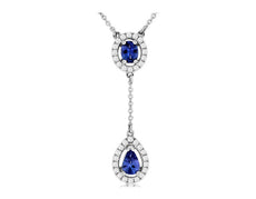 1.04CT DIAMOND & AAA TANZANITE 14KT WHITE GOLD PEAR SHAPE & OVAL LARIAT NECKLACE