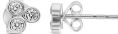 .16CT DIAMOND 14KT WHITE GOLD 3D ROUND 3 STONE BEZEL ETOILE FLORAL STUD EARRINGS