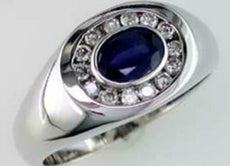 1.30CT DIAMOND & AAA SAPPHIRE 14KT WHITE GOLD 3D OVAL CHANNEL BEZEL MENS RING