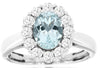 Estate 1.85Ct Diamond & AAA Aquamarine 14Kt White Gold 3D Oval & Round Flower Fun Ring
