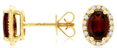 1.99CT DIAMOND & AAA GARNET 14KT YELLOW GOLD 3D OVAL & ROUND HALO STUD EARRINGS