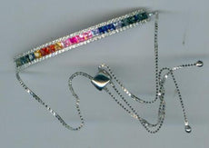 2.35CT DIAMOND & AAA MULTI COLOR SAPPHIRE 14KT WHITE GOLD 3 ROW RAINBOW BRACELET