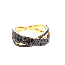 1.40CT BLACK DIAMOND 18K YELLOW GOLD CLASSIC MULTI ROW CRISS CROSS INFINITY RING