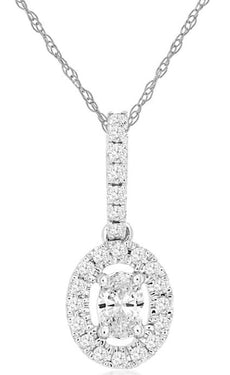 .30CT DIAMOND 14KT WHITE GOLD 3D CLASSIC OVAL & ROUND HALO LOVE FLOATING PENDANT