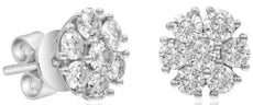 ESTATE LARGE 1.46CT DIAMOND 14KT WHITE GOLD 3D CLASSIC FLOWER STUD EARRINGS