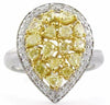 LARGE 2.39CT WHITE & FANCY YELLOW DIAMOND 18KT 2 TONE GOLD 3D TEAR DROP FUN RING