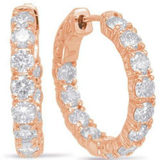 3.60CT DIAMOND 14KT ROSE GOLD CLASSIC ROUND 4 PRONG INSIDE OUT HUGGIE EARRINGS
