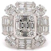 LARGE 3.65CT DIAMOND 18KT WHITE GOLD MULTI SHAPE 3D SQUARE FLOWER COCKTAIL RING
