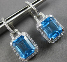 7.82CT DIAMOND & AAA BLUE TOPAZ 14KT WHITE GOLD 3D EMERALD CUT & ROUND EARRINGS