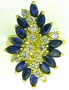 3.33CT DIAMOND & AAA SAPPHIRE 14KT YELLOW GOLD 3D MARQUISE & ROUND FLOWER RING