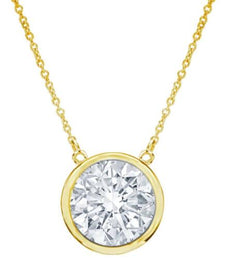 ESTATE .15CT DIAMOND 14K YELLOW GOLD CLASSIC ROUND SOLITAIRE BEZEL LOVE NECKLACE
