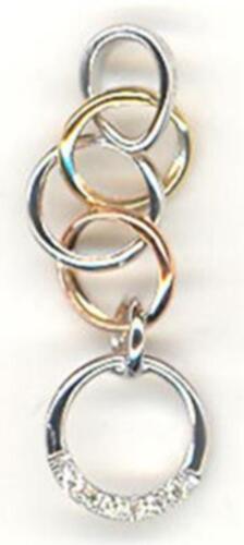 ESTATE .03CT DIAMOND 14K TRI COLOR GOLD 3D ROUND MULTI LINK FUN FLOATING PENDANT