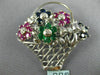 ESTATE LARGE 2.10CT DIAMOND & AAA MULTI GEM 14K WHITE GOLD FLOWER BROOCH PENDANT