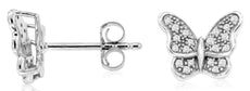 ESTATE .16CT DIAMOND 14KT WHITE GOLD 3D CLASSIC BUTTERFLY LOVE STUD EARRINGS