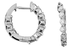 1.75CT DIAMOND 14KT WHITE GOLD 3D ROUND INSIDE OUT WAVE HUGGIE HANGING EARRINGS