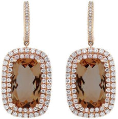 LARGE 19.69CT DIAMOND & AAA SMOKY QUARTZ 14KT ROSE GOLD CLASSIC HANGING EARRINGS