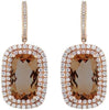 LARGE 19.69CT DIAMOND & AAA SMOKY QUARTZ 14KT ROSE GOLD CLASSIC HANGING EARRINGS