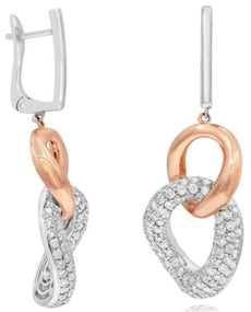 LARGE 2.59CT DIAMOND 14KT WHITE & ROSE GOLD 3D LOVE KNOT OVAL LINK FUN EARRINGS