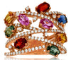 LARGE 3.64CT DIAMOND & AAA MULTI COLOR SAPPHIRE 14KT ROSE GOLD OVAL & ROUND RING