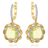 14.62CT DIAMOND & AAA LEMON QUARTZ 14KT 2 TONE GOLD LEVERBACK HANGING EARRINGS