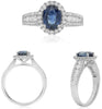 ESTATE 2.48CT DIAMOND & AAA SAPPHIRE 18K WHITE GOLD OVAL & ROUND ENGAGEMENT RING
