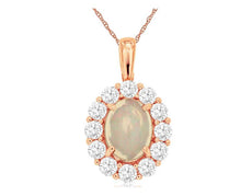 1.65CT DIAMOND & AAA OPAL 14KT ROSE GOLD 3D OVAL & ROUND FLOWER FLOATING PENDANT