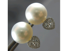 ESTATE .44CT DIAMOND & AAA TAHITIAN PEARL 18K WHITE GOLD 3D FUN HANGING EARRINGS