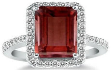 4.8CT DIAMOND & AAA GARNET 14KT WHITE GOLD EMERALD CUT & ROUND FILIGREE FUN RING