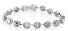 3.61CT DIAMOND 18K WHITE GOLD ROUND & BAGUETTE CLUSTER OVAL HALO TENNIS BRACELET