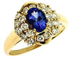 1.58CT DIAMOND & AAA TANZANITE 14KT YELLOW GOLD 3D OVAL & ROUND FLOWER LOVE RING