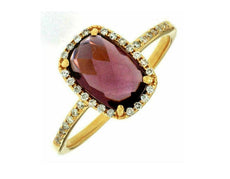 2.14CT DIAMOND & AAA RHODOLITE 14KT YELLOW GOLD CUSHION HALO ENGAGEMENT RING