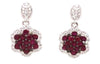 ESTATE 2.01CT DIAMOND & AAA RUBY 18KT WHITE GOLD 3D FLOWER HANGING EARRINGS