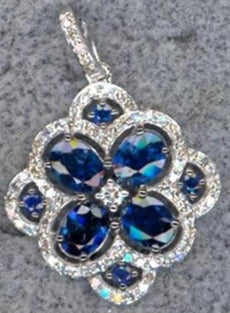 2.06CT DIAMOND & AAA SAPPHIRE 14K WHITE GOLD GEOMETRICAL FLOWER FLOATING PENDANT