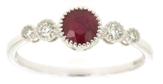 1.1CT DIAMOND & AAA RUBY 14KT WHITE GOLD 5 STONE FILIGREE FRIENDSHIP LOVE RING