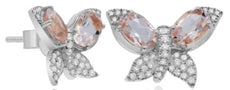 1.70CT DIAMOND & AAA MORGANITE 14K WHITE GOLD 3D OVAL & ROUND BUTTERFLY EARRINGS