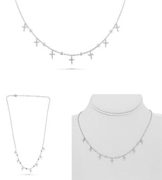.33CT DIAMOND 14KT WHITE GOLD 3D MULTI CROSS BY THE YARD ADJUSTABLE FUN NECKLACE
